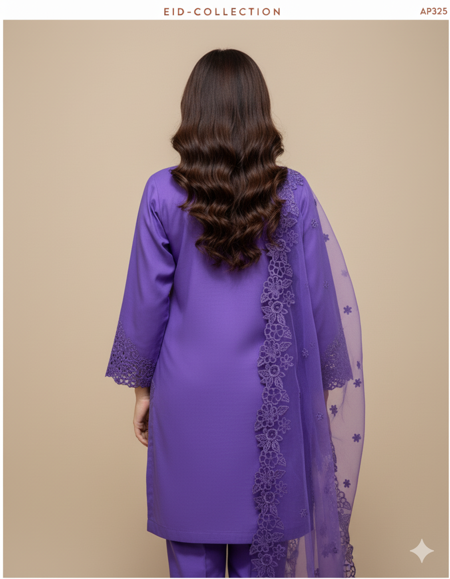 Elegant Embroidered Cotton 3-Piece Suit with Chiffon Dupatta