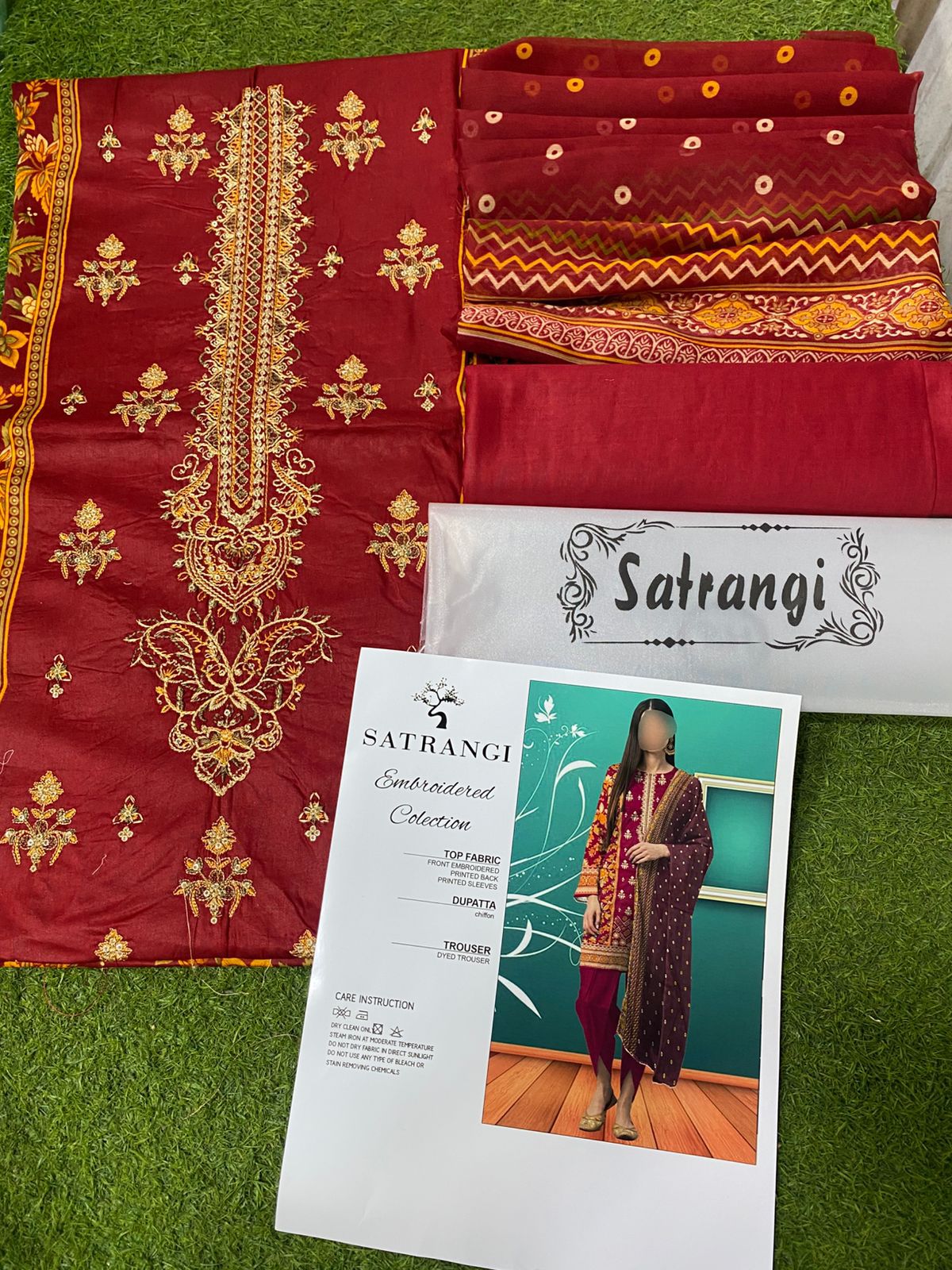 Embroidered Lawn Suit with Chiffon Dupatta – 3PCS Set Unstitched