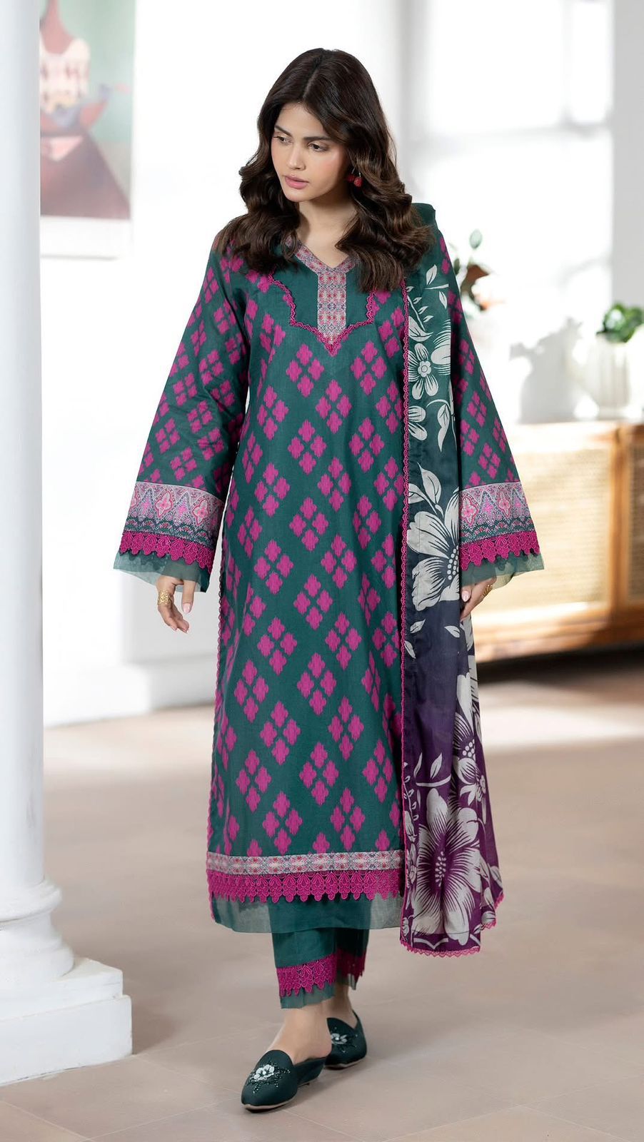 Printed Cord Set Lawn with Plain Trouser – 2PCS Unstitched