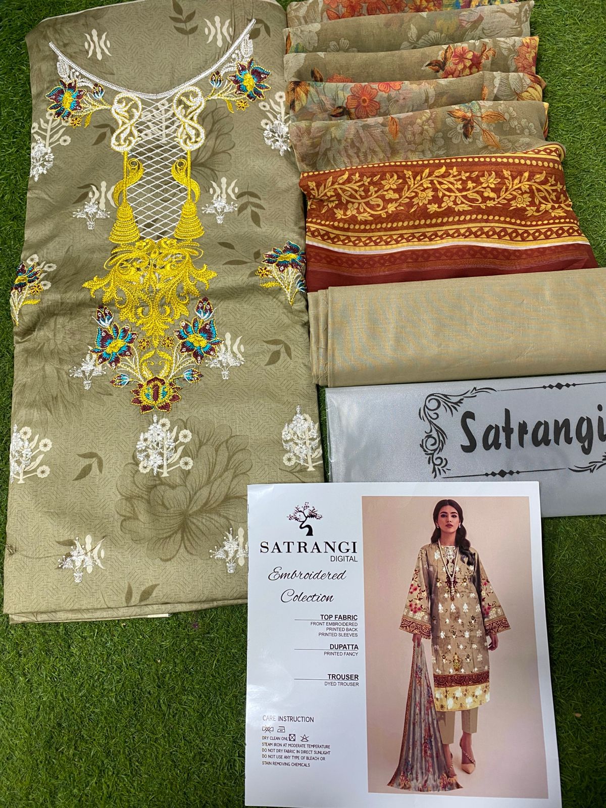 Embroidered Lawn Suit with Chiffon Dupatta – 3PCS Set Unstitched