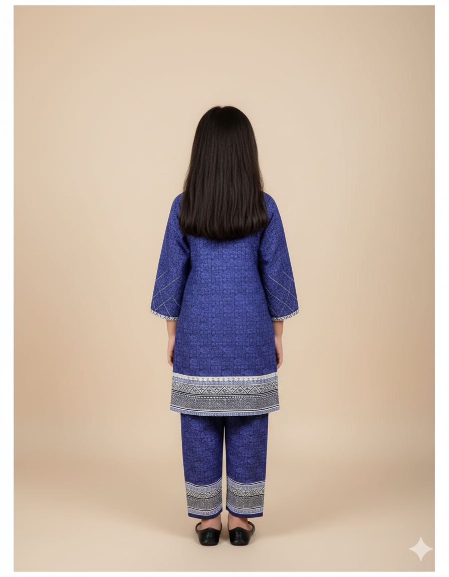 Kids Contrast Cotton Shirt & Lawn Jacquard Plazo Set – Elegant Pintex Detailing