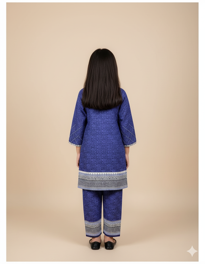 Kids Contrast Cotton Shirt & Lawn Jacquard Plazo Set – Elegant Pintex Detailing