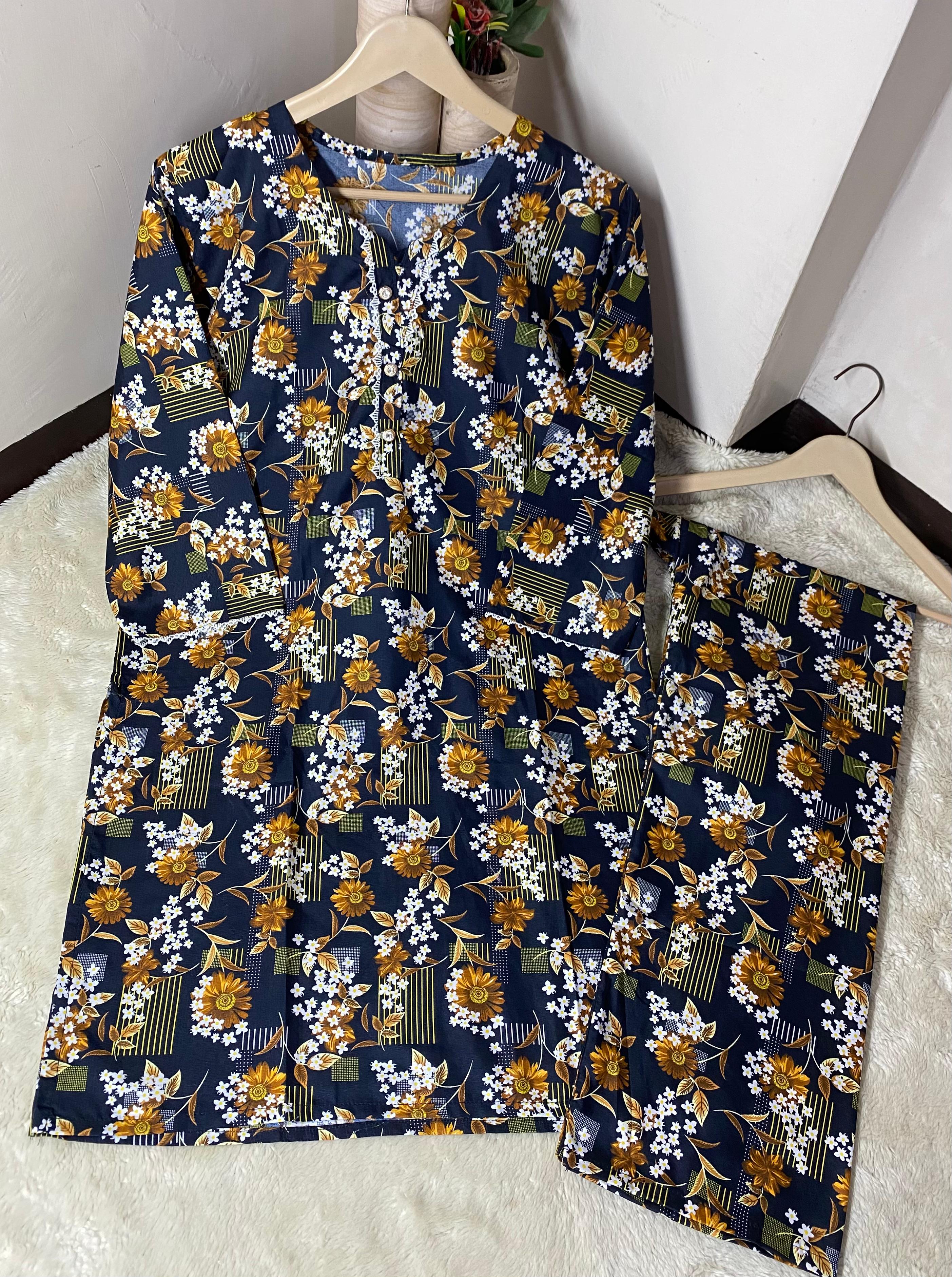 Printed 2PCS Stiched Cotton with GPO Lace