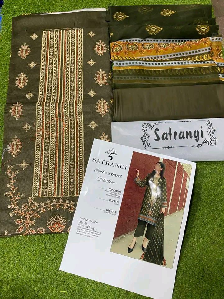 Embroidered Lawn Suit with Chiffon Dupatta – 3PCS Set Unstitched