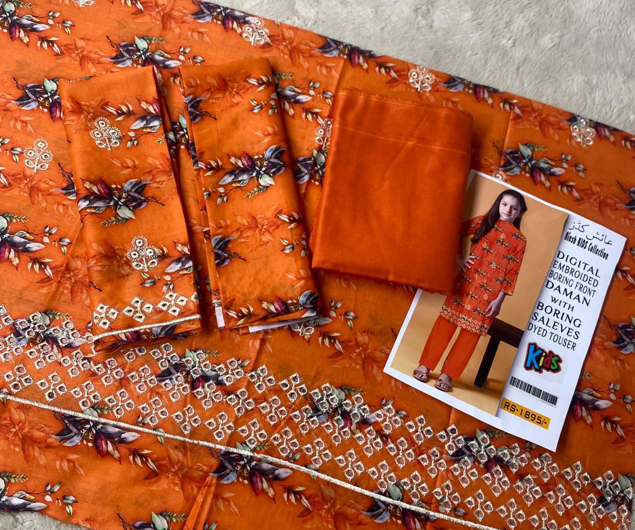 Print & Embroidered Unstitched Chicken Kari 8–12 Years Kids