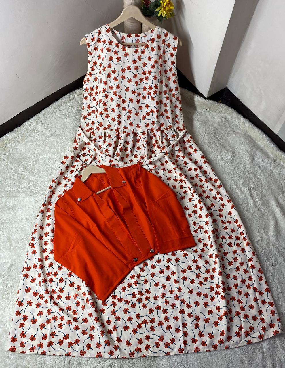 Printed Maxi 2PCS with Koti & Belt China Georgette