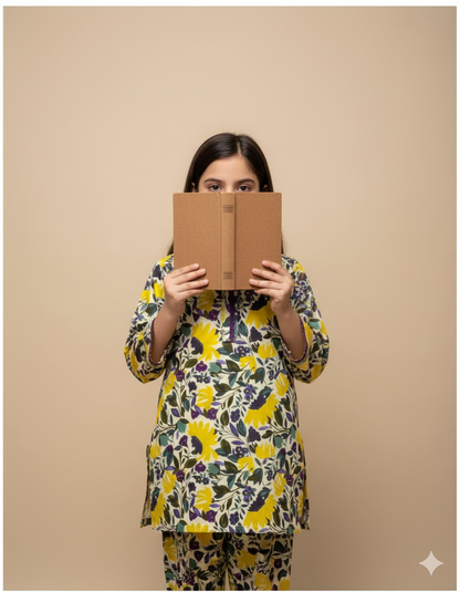 Kids Contrast Cotton Shirt & Lawn Jacquard Plazo Set – Elegant Pintex Detailing