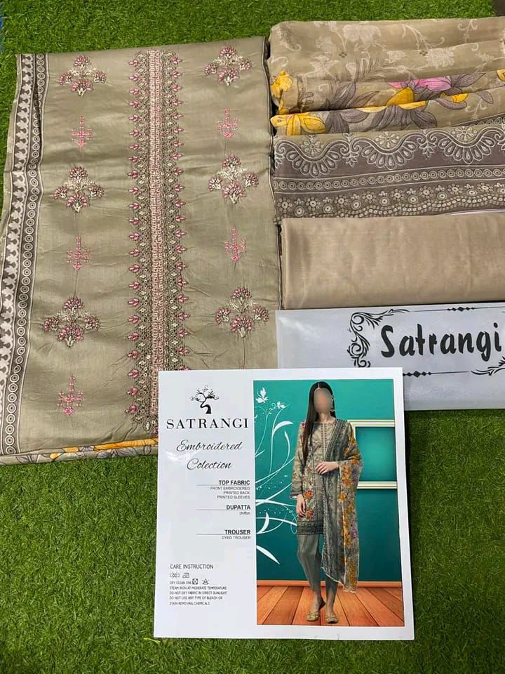 Embroidered Lawn Suit with Chiffon Dupatta – 3PCS Set Unstitched