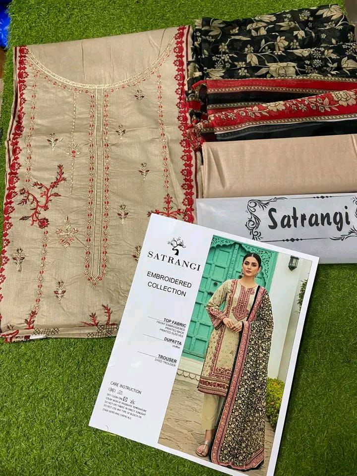 Embroidered Lawn Suit with Chiffon Dupatta – 3PCS Set Unstitched