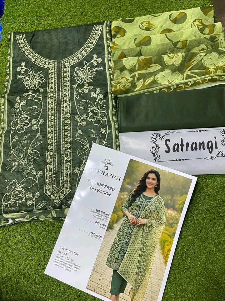 Embroidered Lawn Suit with Chiffon Dupatta – 3PCS Set Unstitched