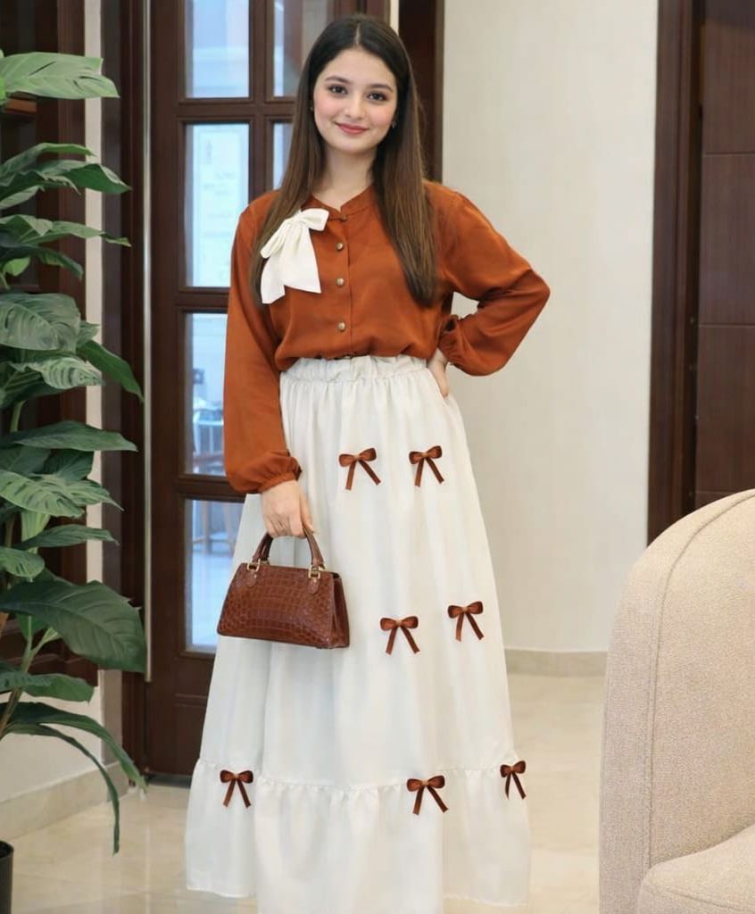 Printed Bow Top & Skirt Set 2Pcs Georgette