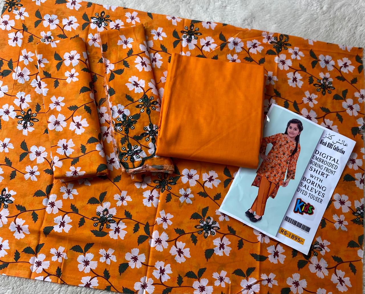 Print & Embroidered Unstitched Chicken Kari 8–12 Years Kids