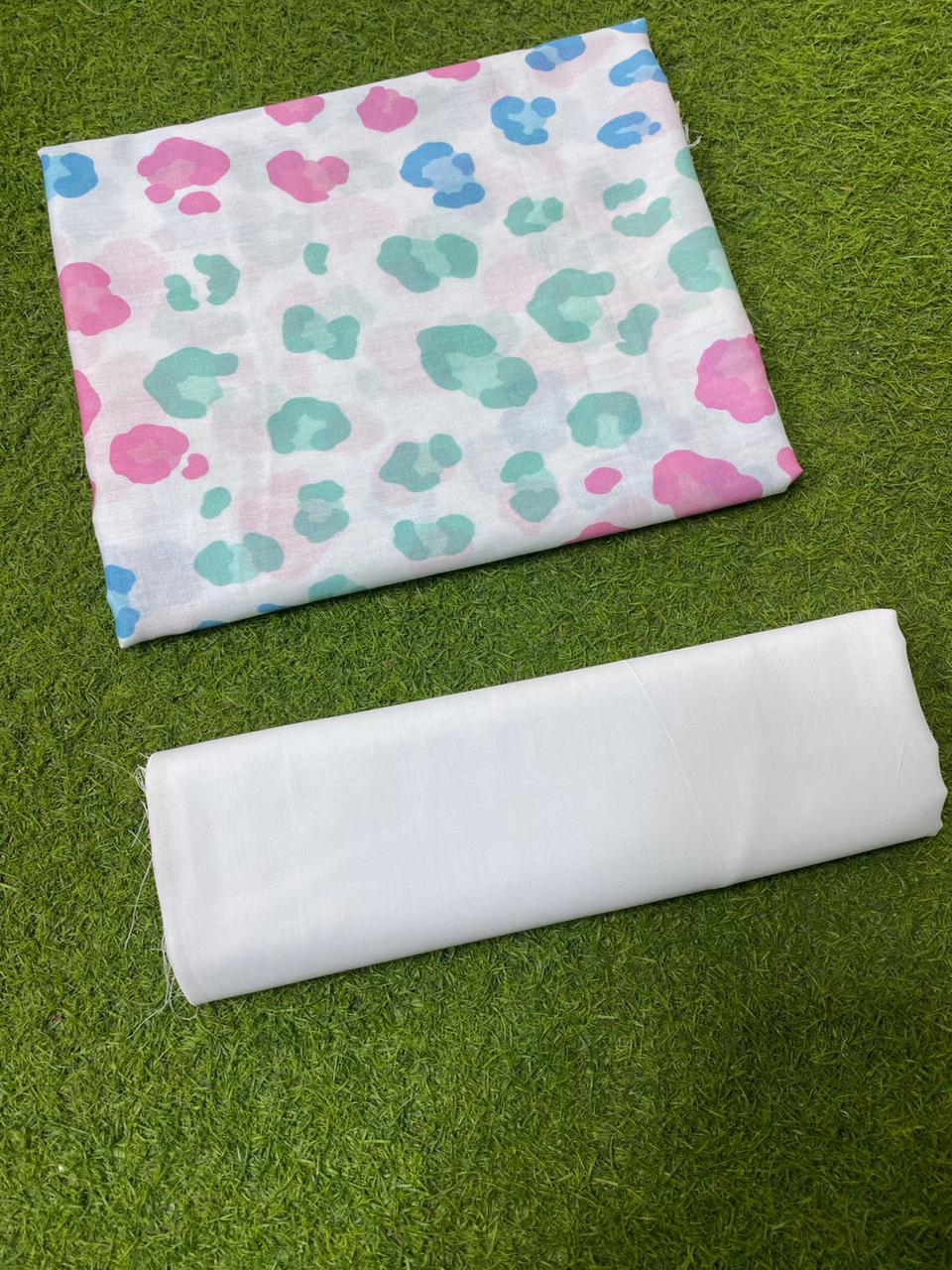 Printed Cord Set Lawn with Plain Trouser – 2PCS Unstitched
