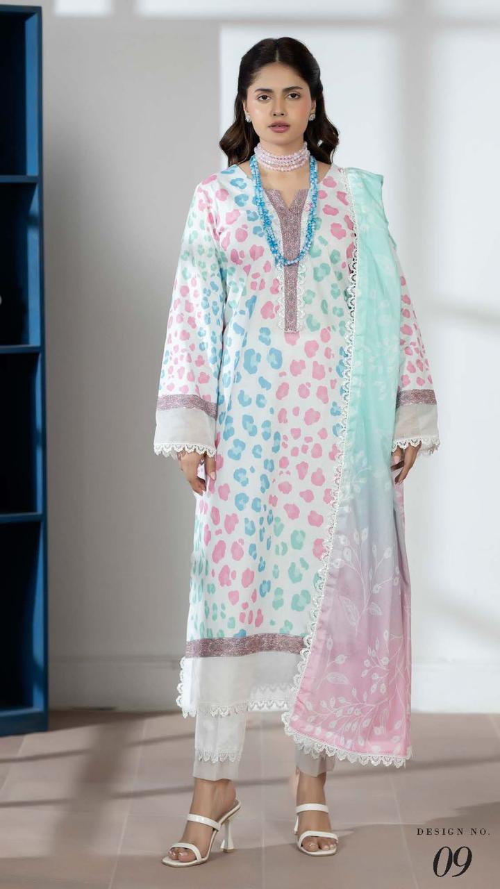 Printed Cord Set Lawn with Plain Trouser – 2PCS Unstitched