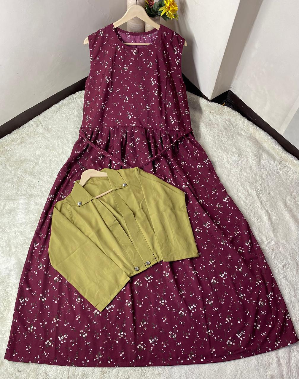 Printed Maxi 2PCS with Koti & Belt China Georgette