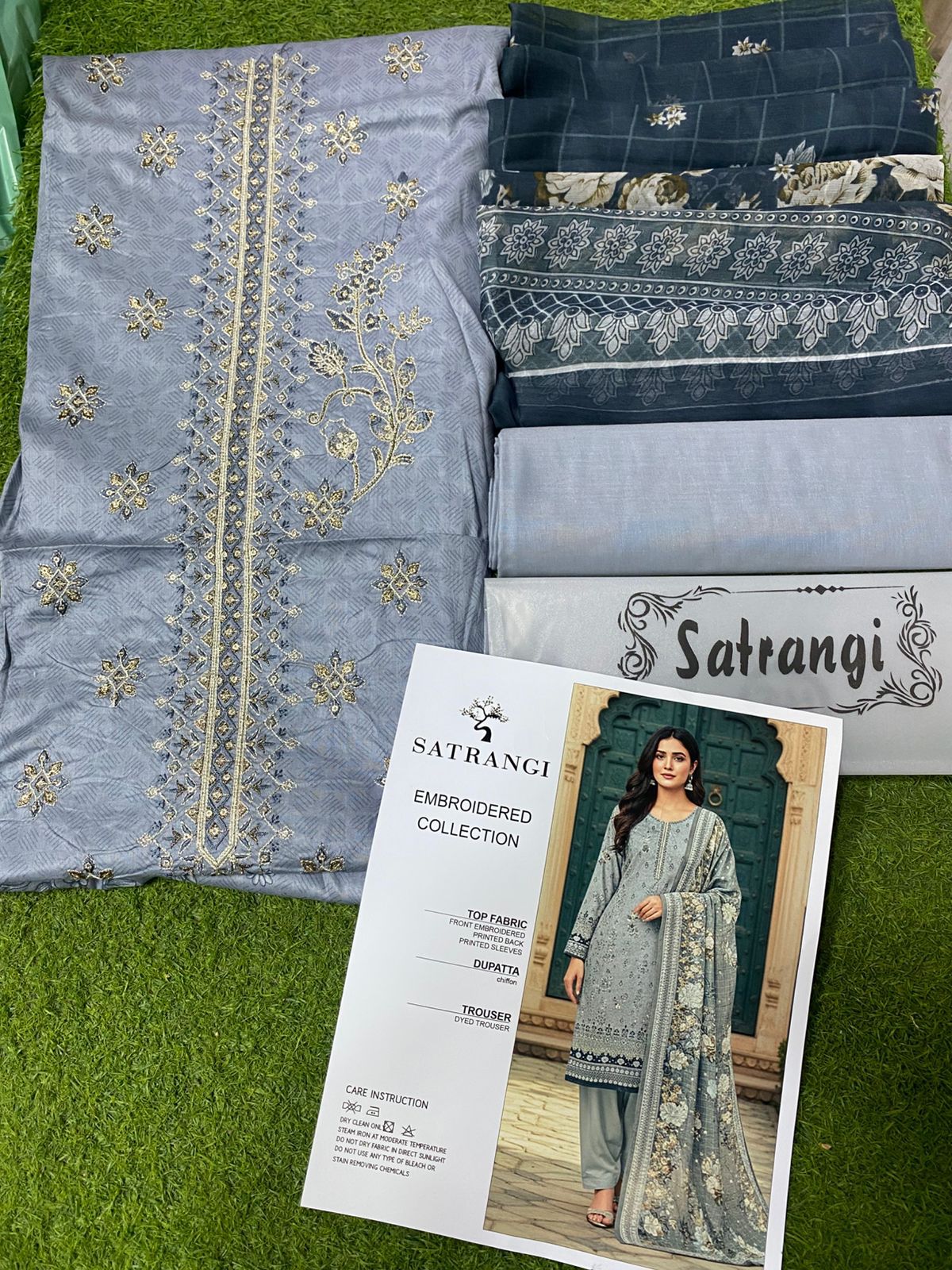 Embroidered Lawn Suit with Chiffon Dupatta – 3PCS Set Unstitched