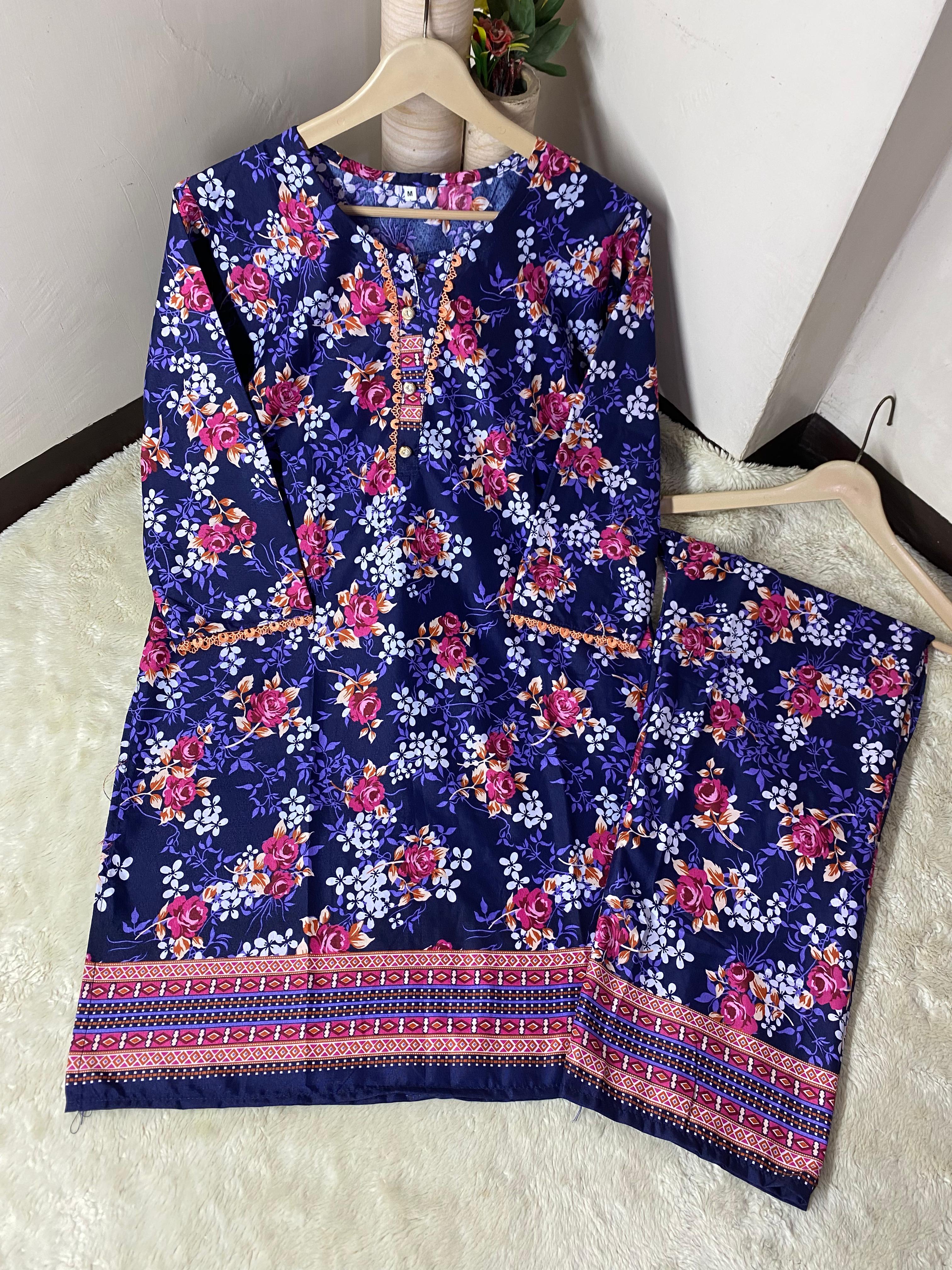 Printed 2PCS Stiched Cotton with GPO Lace