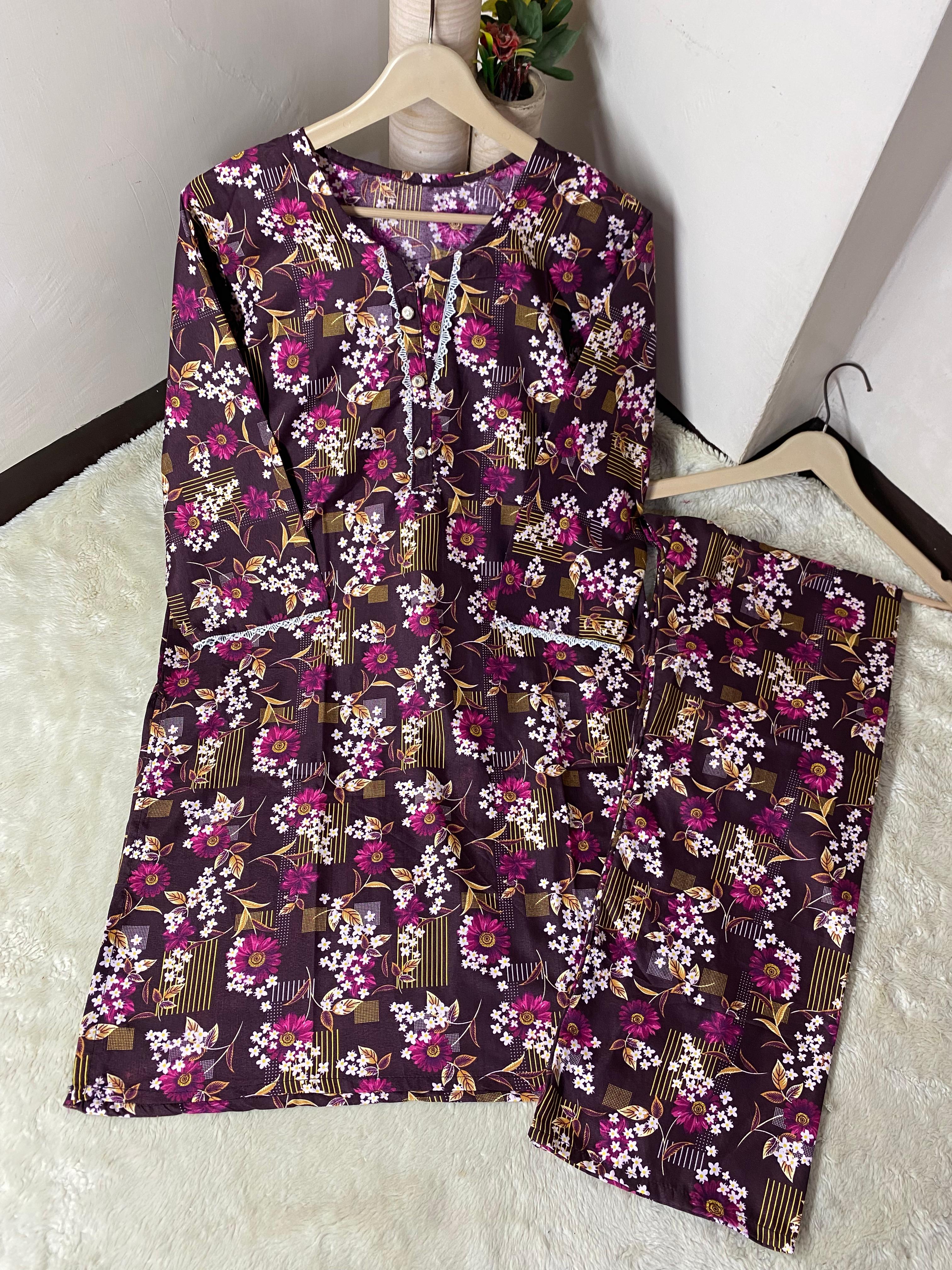Printed 2PCS Stiched Cotton with GPO Lace