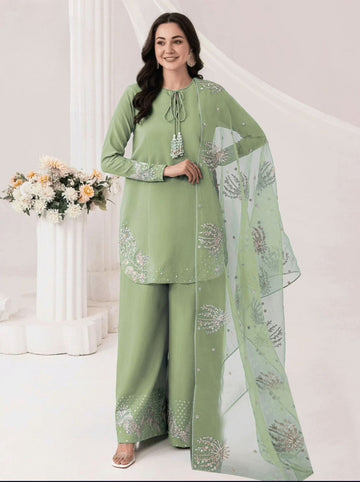 Embroidered Silk 3PCS Suit (Silver/Golden)