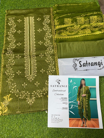 Embroidered Lawn Suit with Chiffon Dupatta – 3PCS Set Unstitched