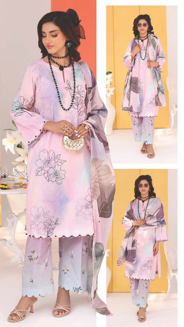 Printed Cord Set Lawn with Plain Trouser – 2PCS Unstitched