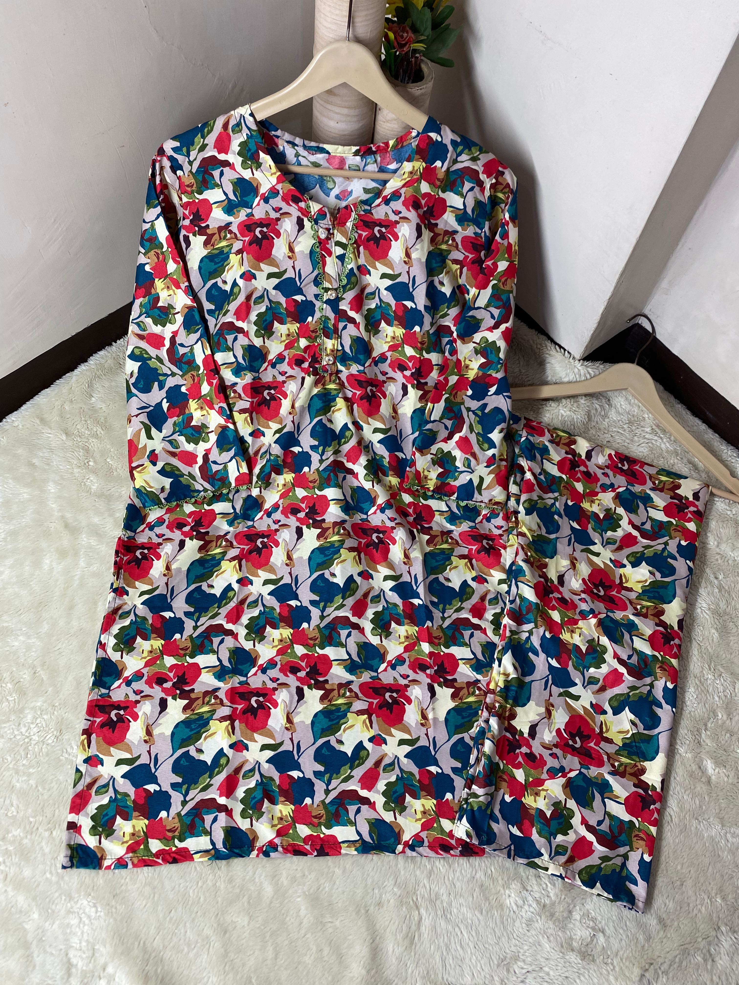 Printed 2PCS Stiched Cotton with GPO Lace