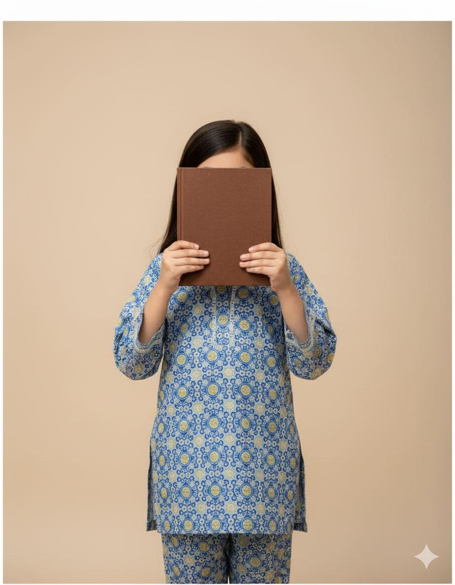 Kids Contrast Cotton Shirt & Lawn Jacquard Plazo Set – Elegant Pintex Detailing