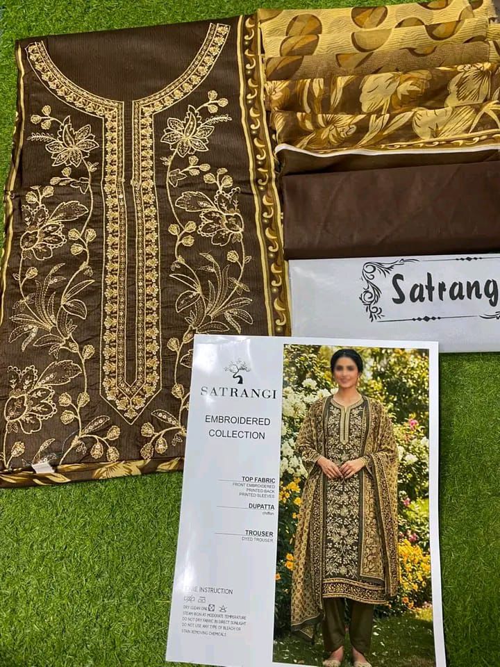 Embroidered Lawn Suit with Chiffon Dupatta – 3PCS Set Unstitched