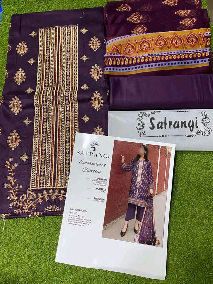 Embroidered Lawn Suit with Chiffon Dupatta – 3PCS Set Unstitched