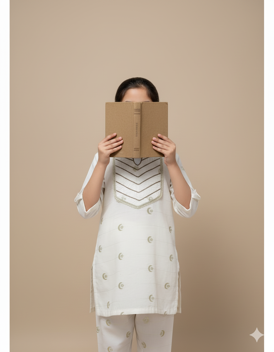 Kids Contrast Cotton Shirt & Lawn Jacquard Plazo Set – Elegant Pintex Detailing