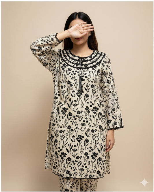 Elegant Embroidered Cotton 3-Piece Suit with Chiffon Dupatta