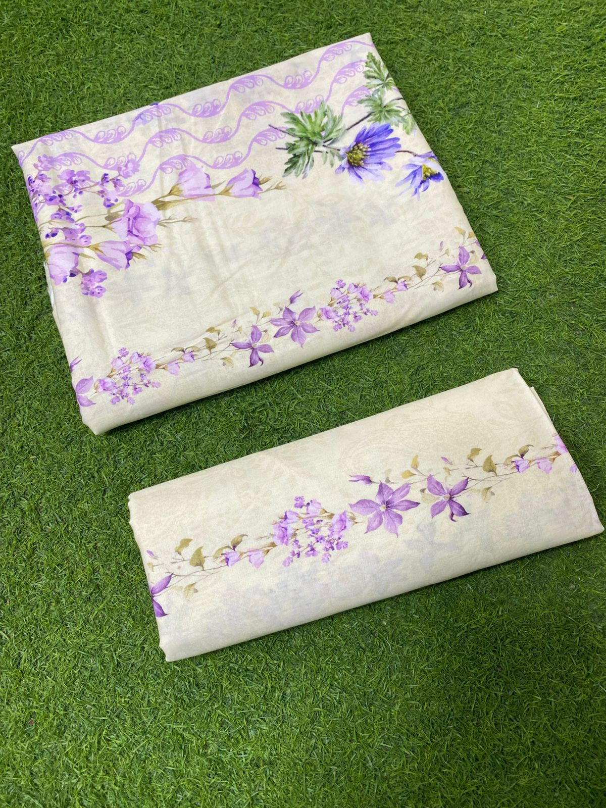Printed Cord Set Lawn with Plain Trouser – 2PCS Unstitched