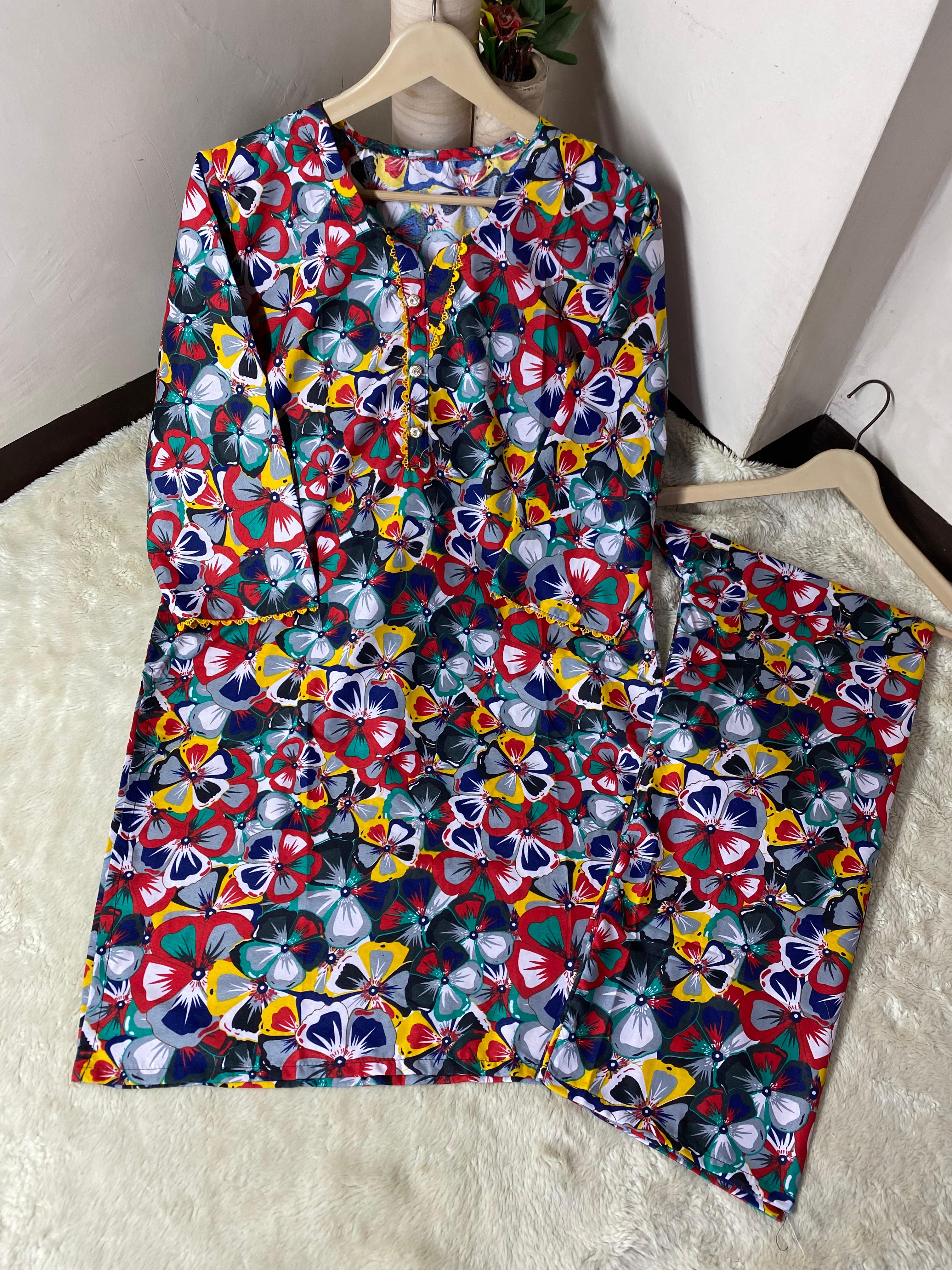 Printed 2PCS Stiched Cotton with GPO Lace