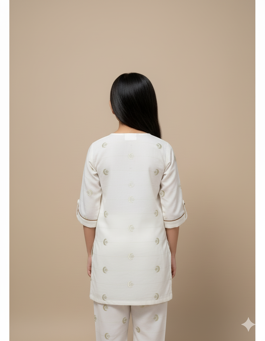 Kids Contrast Cotton Shirt & Lawn Jacquard Plazo Set – Elegant Pintex Detailing