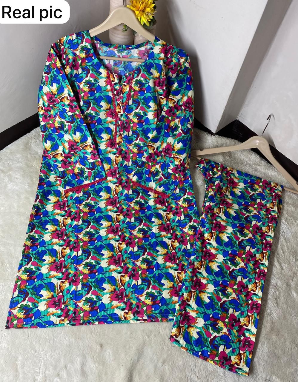 Printed 2PCS Stiched Cotton with GPO Lace