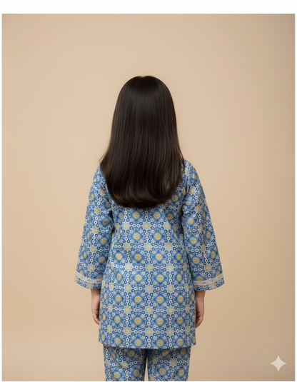 Kids Contrast Cotton Shirt & Lawn Jacquard Plazo Set – Elegant Pintex Detailing