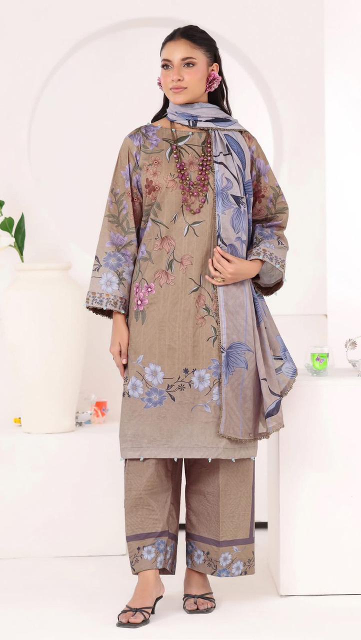 Printed Cord Set Lawn with Plain Trouser – 2PCS Unstitched