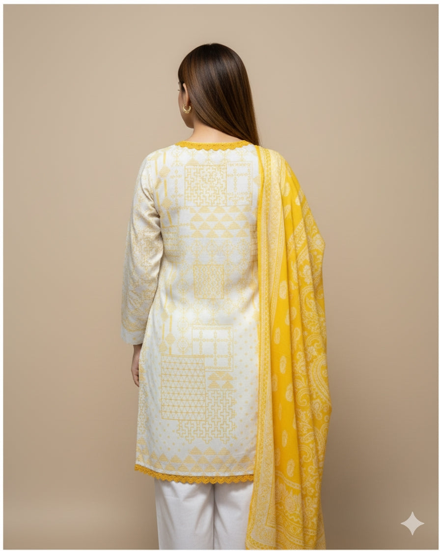 Elegant Embroidered Cotton 3-Piece Suit with Chiffon Dupatta