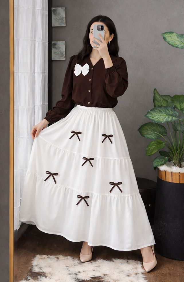 Printed Bow Top & Skirt Set 2Pcs Georgette