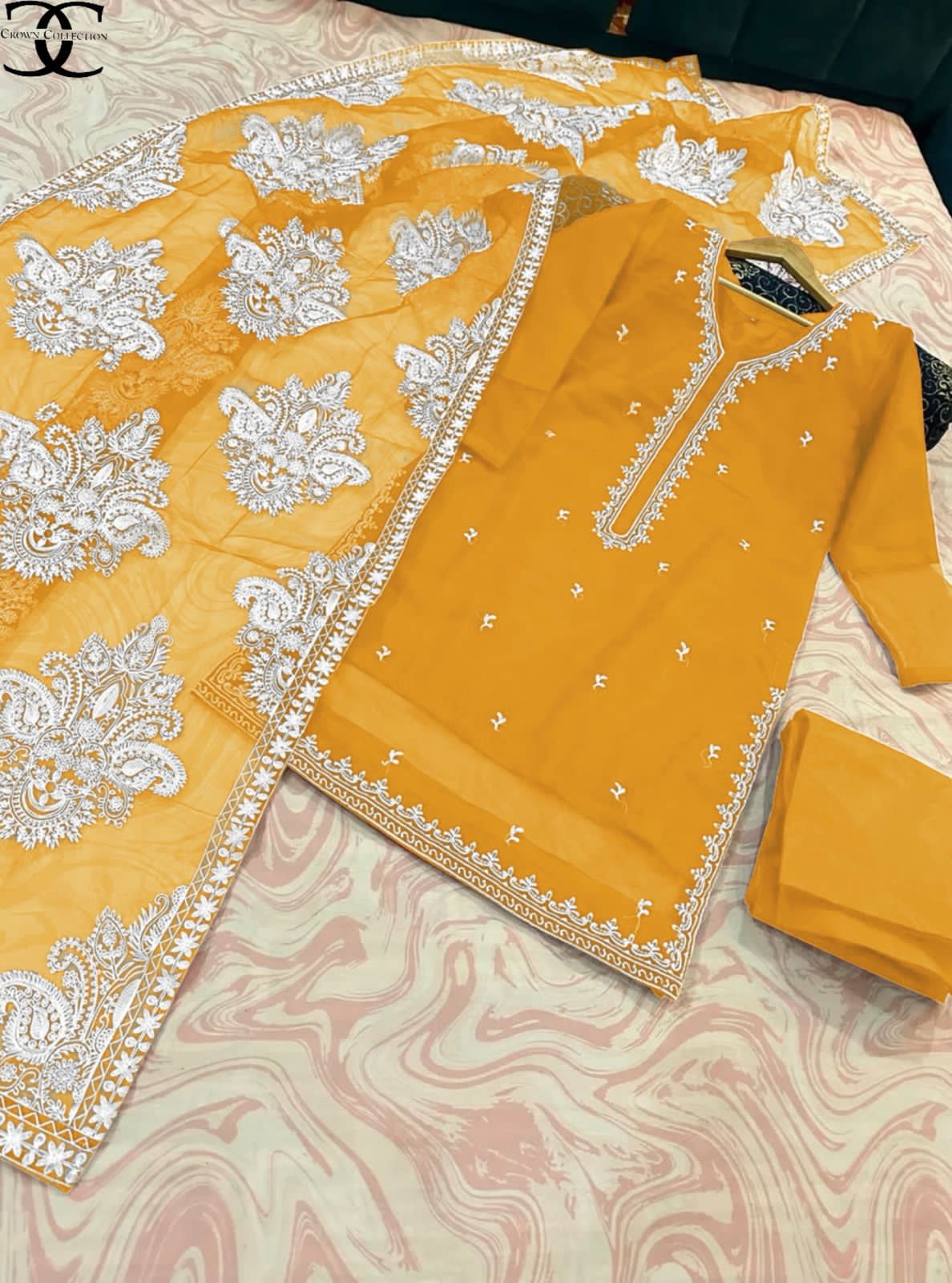 Embroidered White Organza 3PCS Grace