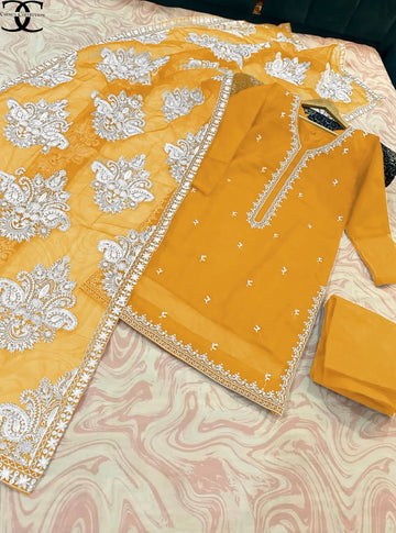 Embroidered White Organza 3PCS Grace