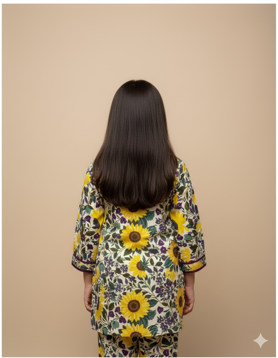 Kids Contrast Cotton Shirt & Lawn Jacquard Plazo Set – Elegant Pintex Detailing