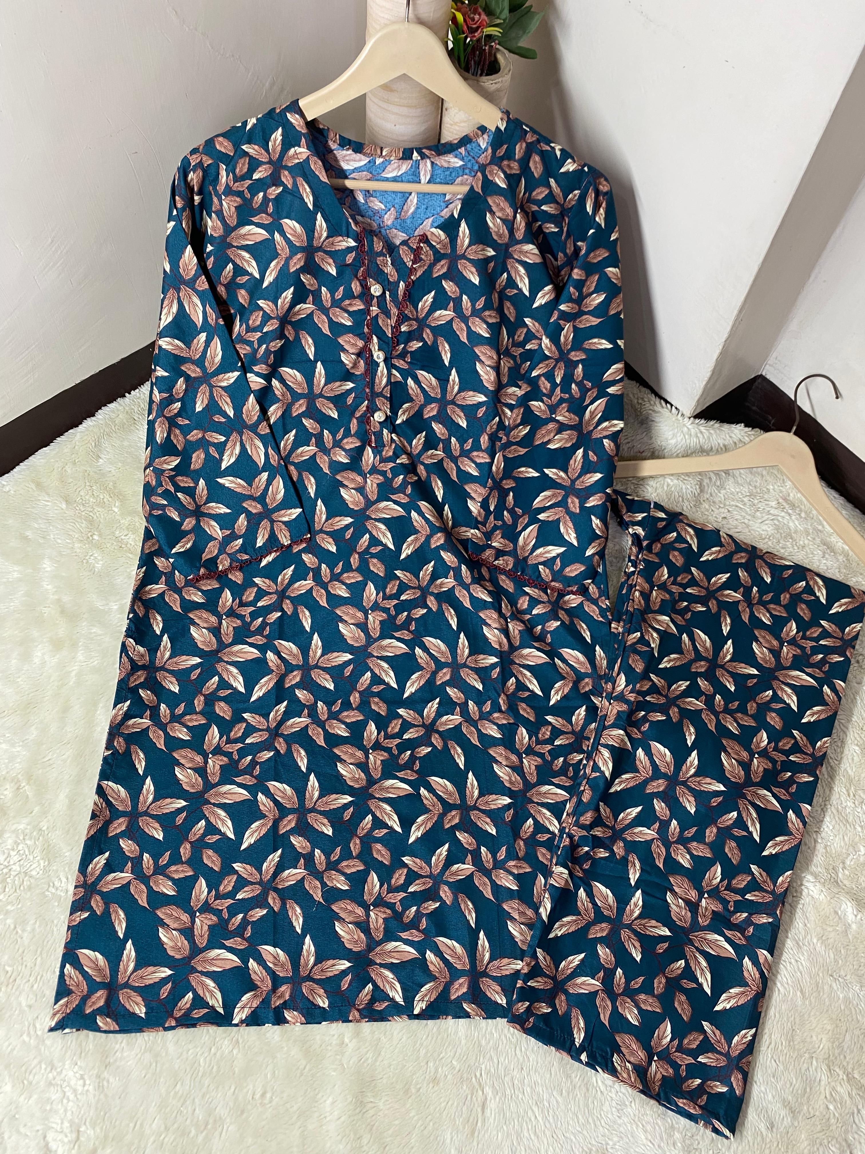 Printed 2PCS Stiched Cotton with GPO Lace
