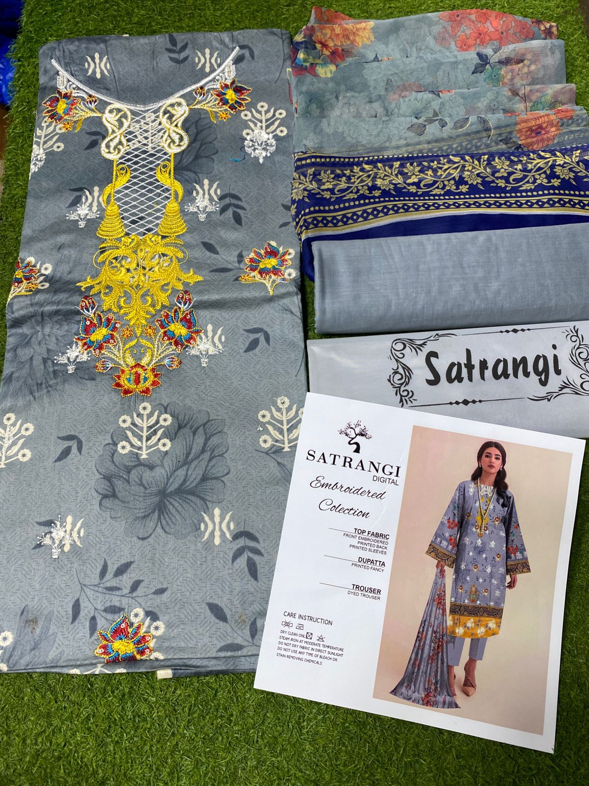Embroidered Lawn Suit with Chiffon Dupatta – 3PCS Set Unstitched